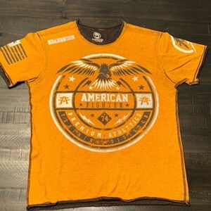 American Fighter Buckle Men’s 100% Cotton Orange Graphic Short Sleeve T-Shirt M